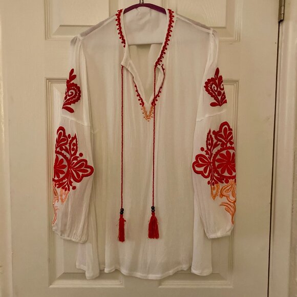 Excellent Condition, SZ XL, Embroidered Popover Top or Swim Cover Up - Picture 2 of 3